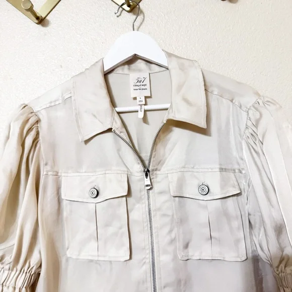 Cinq A Sept Holly Satin Pocket Puff Short Sleeve Ruffle Ivory Jacket size small - Picture 7 of 9